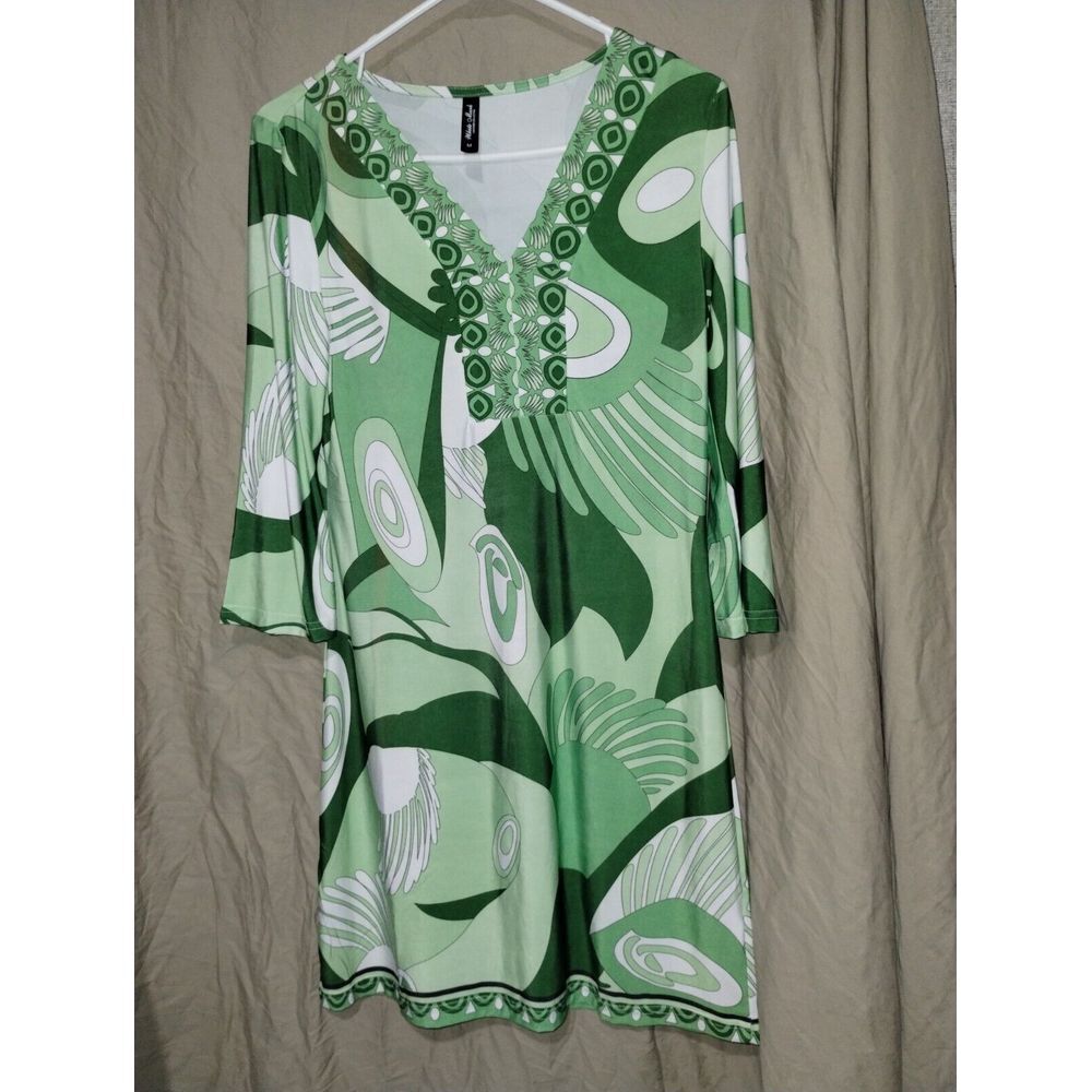 White Mark Green and White Long Sleeve Dress